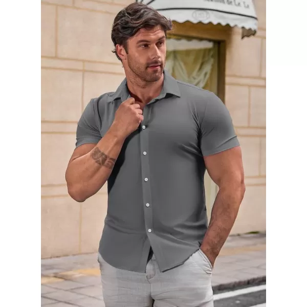 JMIERR Mens Muscle Fit Dress Shirts Casual Button Down Shirt Short Sleeve Wrinkle-Free Shirts