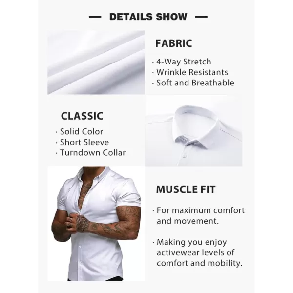 JMIERR Mens Muscle Fit Dress Shirts Casual Button Down Shirt Short Sleeve Wrinkle-Free Shirts
