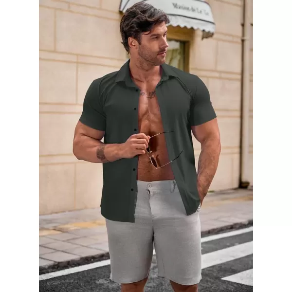 JMIERR Mens Muscle Fit Dress Shirts Casual Button Down Shirt Short Sleeve Wrinkle-Free Shirts