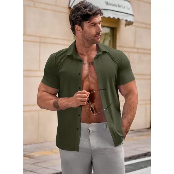 JMIERR Mens Muscle Fit Dress Shirts Casual Button Down Shirt Short Sleeve Wrinkle-Free Shirts