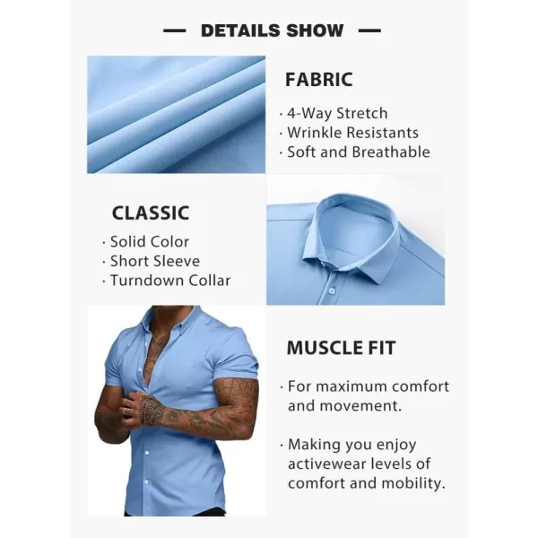 JMIERR Mens Muscle Fit Dress Shirts Casual Button Down Shirt Short Sleeve Wrinkle-Free Shirts