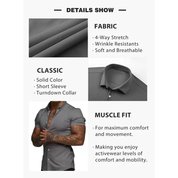 JMIERR Mens Muscle Fit Dress Shirts Casual Button Down Shirt Short Sleeve Wrinkle-Free Shirts