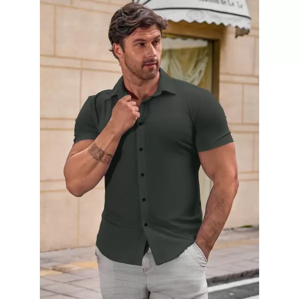 JMIERR Mens Muscle Fit Dress Shirts Casual Button Down Shirt Short Sleeve Wrinkle-Free Shirts