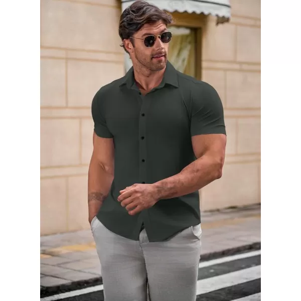 JMIERR Mens Muscle Fit Dress Shirts Casual Button Down Shirt Short Sleeve Wrinkle-Free Shirts