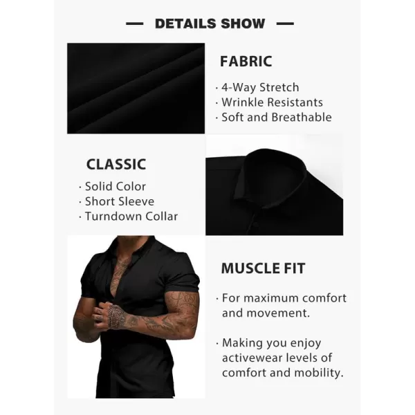 JMIERR Mens Muscle Fit Dress Shirts Casual Button Down Shirt Short Sleeve Wrinkle-Free Shirts