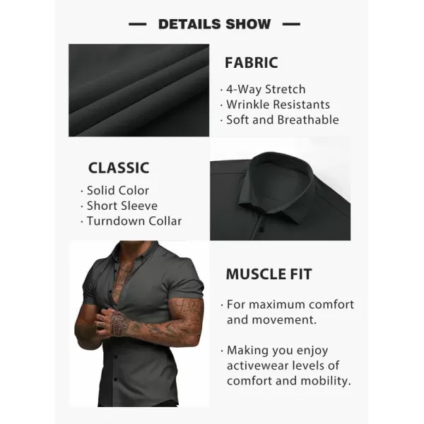 JMIERR Mens Muscle Fit Dress Shirts Casual Button Down Shirt Short Sleeve Wrinkle-Free Shirts