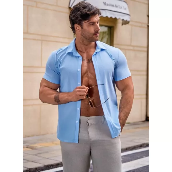 JMIERR Mens Muscle Fit Dress Shirts Casual Button Down Shirt Short Sleeve Wrinkle-Free Shirts