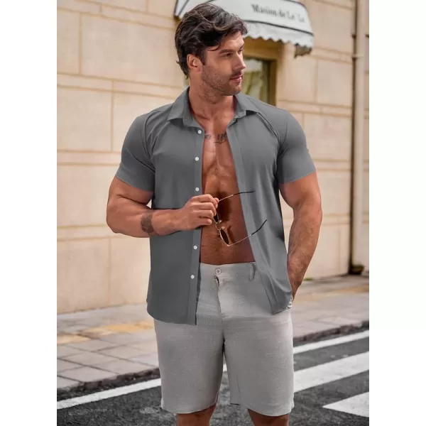 JMIERR Mens Muscle Fit Dress Shirts Casual Button Down Shirt Short Sleeve Wrinkle-Free Shirts