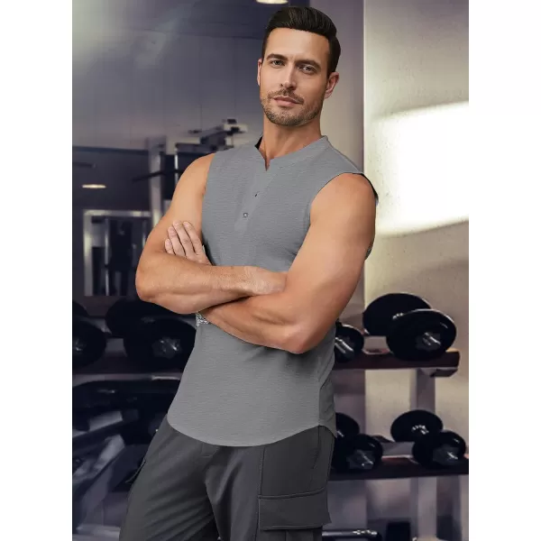 JMIERR Men's Muscle Sleeveless Tank Tops Slim Henley Longline Cotton T-Shirt Tees with Button