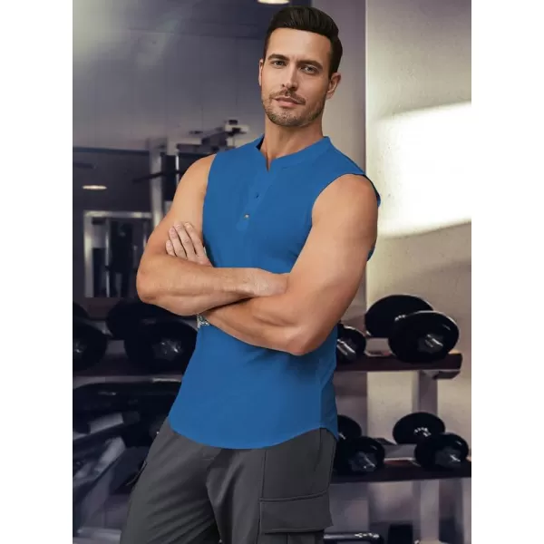 JMIERR Men's Muscle Sleeveless Tank Tops Slim Henley Longline Cotton T-Shirt Tees with Button