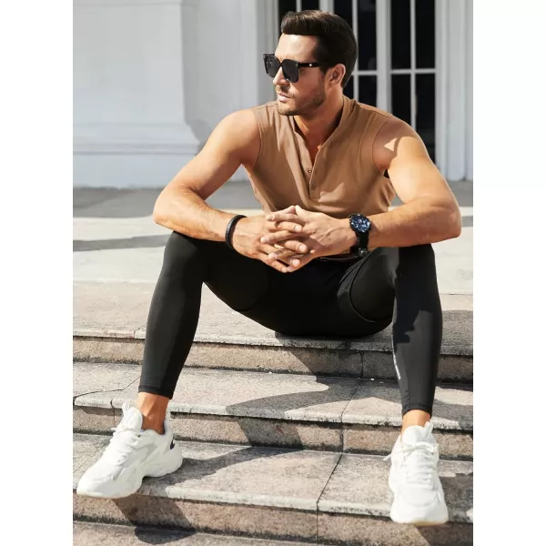 JMIERR Men's Muscle Sleeveless Tank Tops Slim Henley Longline Cotton T-Shirt Tees with Button