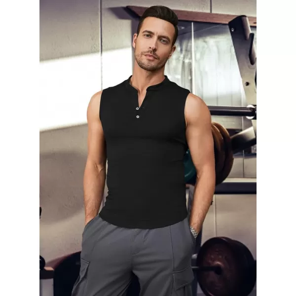 JMIERR Men's Muscle Sleeveless Tank Tops Slim Henley Longline Cotton T-Shirt Tees with Button