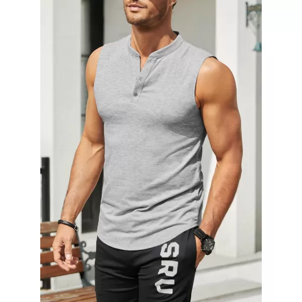 JMIERR Men's Muscle Sleeveless Tank Tops Slim Henley Longline Cotton T-Shirt Tees with Button