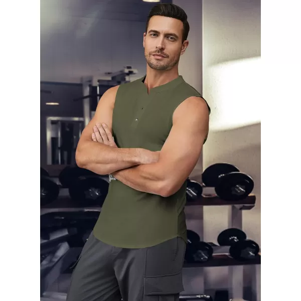 JMIERR Men's Muscle Sleeveless Tank Tops Slim Henley Longline Cotton T-Shirt Tees with Button