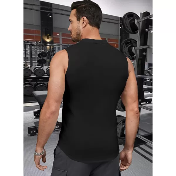 JMIERR Men's Muscle Sleeveless Tank Tops Slim Henley Longline Cotton T-Shirt Tees with Button