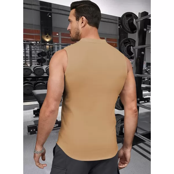 JMIERR Men's Muscle Sleeveless Tank Tops Slim Henley Longline Cotton T-Shirt Tees with Button