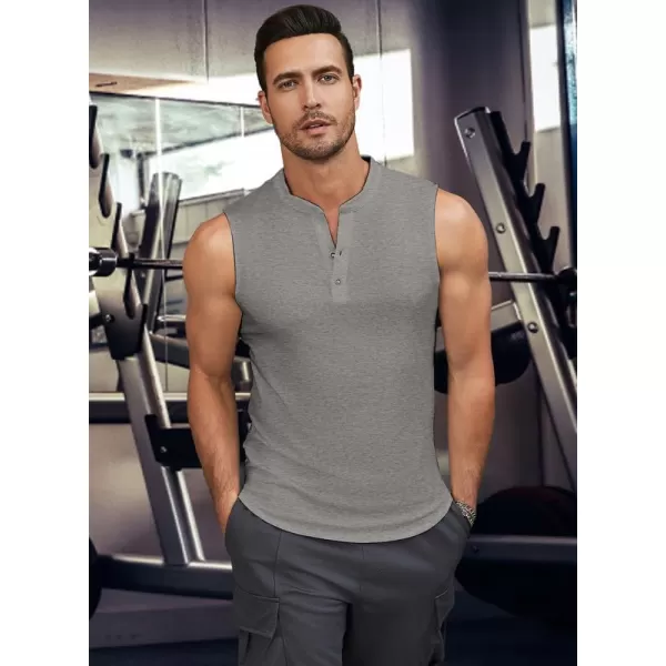 JMIERR Men's Muscle Sleeveless Tank Tops Slim Henley Longline Cotton T-Shirt Tees with Button