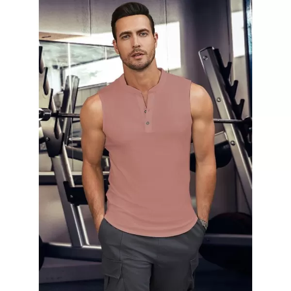 JMIERR Men's Muscle Sleeveless Tank Tops Slim Henley Longline Cotton T-Shirt Tees with Button
