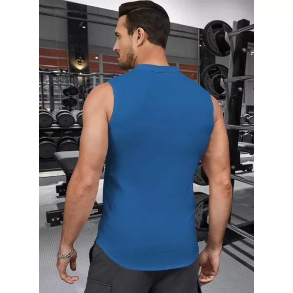 JMIERR Men's Muscle Sleeveless Tank Tops Slim Henley Longline Cotton T-Shirt Tees with Button