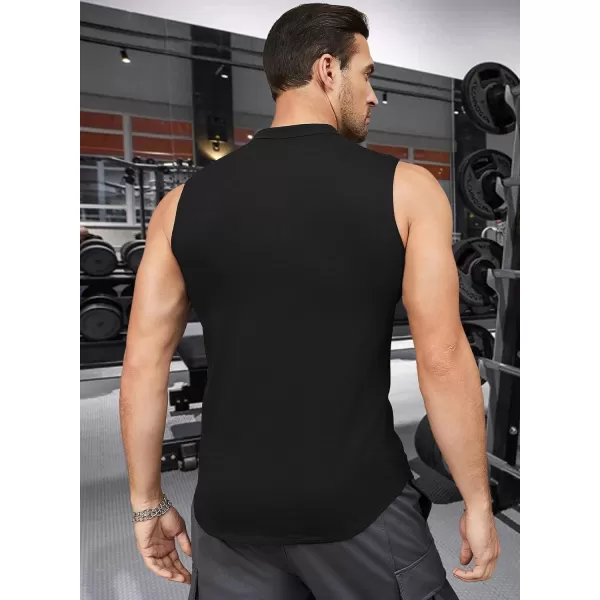 JMIERR Men's Muscle Sleeveless Tank Tops Slim Henley Longline Cotton T-Shirt Tees with Button