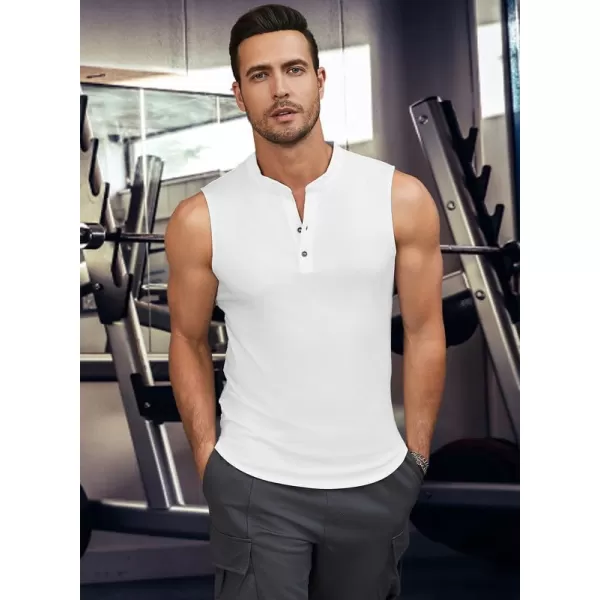 JMIERR Men's Muscle Sleeveless Tank Tops Slim Henley Longline Cotton T-Shirt Tees with Button