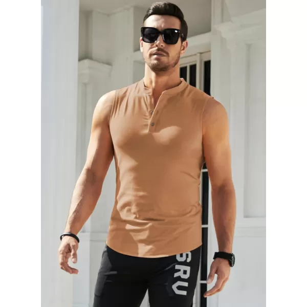 JMIERR Men's Muscle Sleeveless Tank Tops Slim Henley Longline Cotton T-Shirt Tees with Button