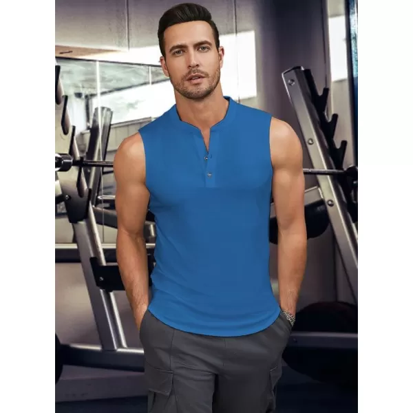 JMIERR Men's Muscle Sleeveless Tank Tops Slim Henley Longline Cotton T-Shirt Tees with Button