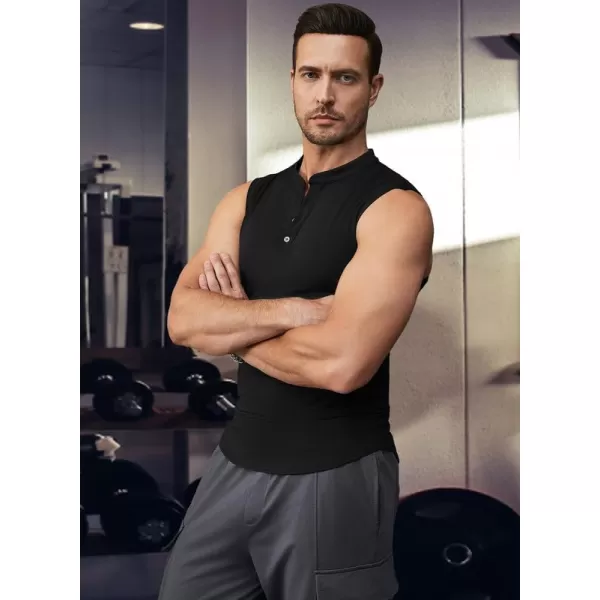JMIERR Men's Muscle Sleeveless Tank Tops Slim Henley Longline Cotton T-Shirt Tees with Button
