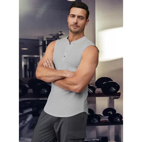 JMIERR Men's Muscle Sleeveless Tank Tops Slim Henley Longline Cotton T-Shirt Tees with Button