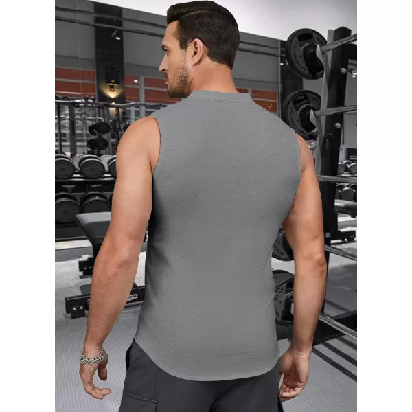 JMIERR Men's Muscle Sleeveless Tank Tops Slim Henley Longline Cotton T-Shirt Tees with Button
