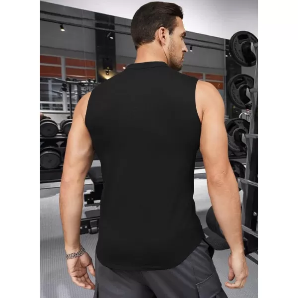 JMIERR Men's Muscle Sleeveless Tank Tops Slim Henley Longline Cotton T-Shirt Tees with Button