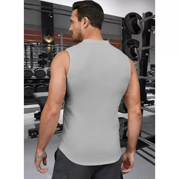 JMIERR Men's Muscle Sleeveless Tank Tops Slim Henley Longline Cotton T-Shirt Tees with Button