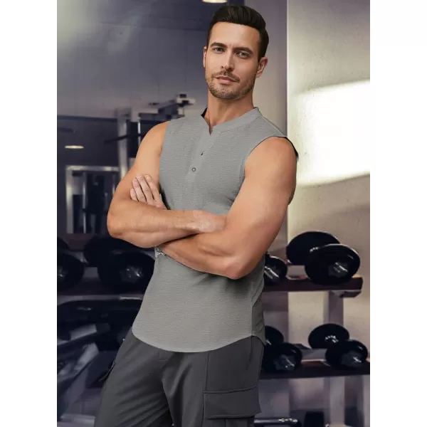 JMIERR Men's Muscle Sleeveless Tank Tops Slim Henley Longline Cotton T-Shirt Tees with Button
