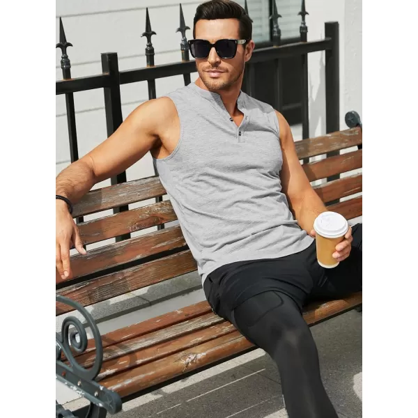 JMIERR Men's Muscle Sleeveless Tank Tops Slim Henley Longline Cotton T-Shirt Tees with Button
