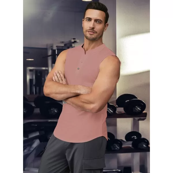 JMIERR Men's Muscle Sleeveless Tank Tops Slim Henley Longline Cotton T-Shirt Tees with Button