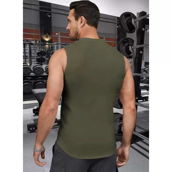 JMIERR Men's Muscle Sleeveless Tank Tops Slim Henley Longline Cotton T-Shirt Tees with Button