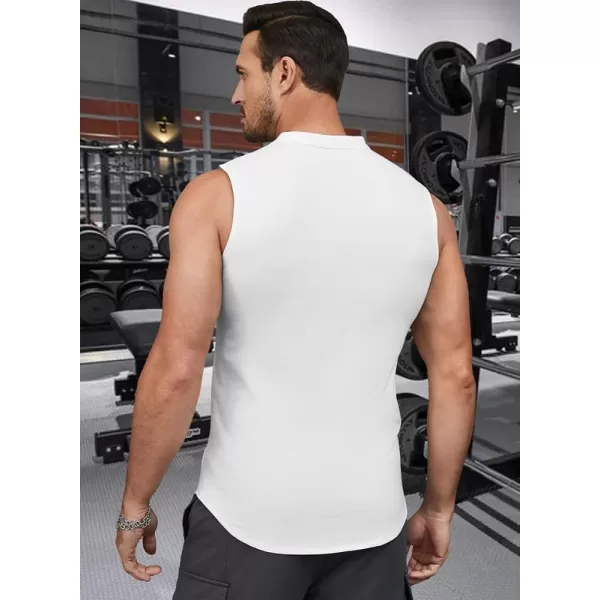 JMIERR Men's Muscle Sleeveless Tank Tops Slim Henley Longline Cotton T-Shirt Tees with Button