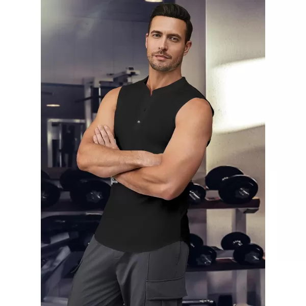 JMIERR Men's Muscle Sleeveless Tank Tops Slim Henley Longline Cotton T-Shirt Tees with Button