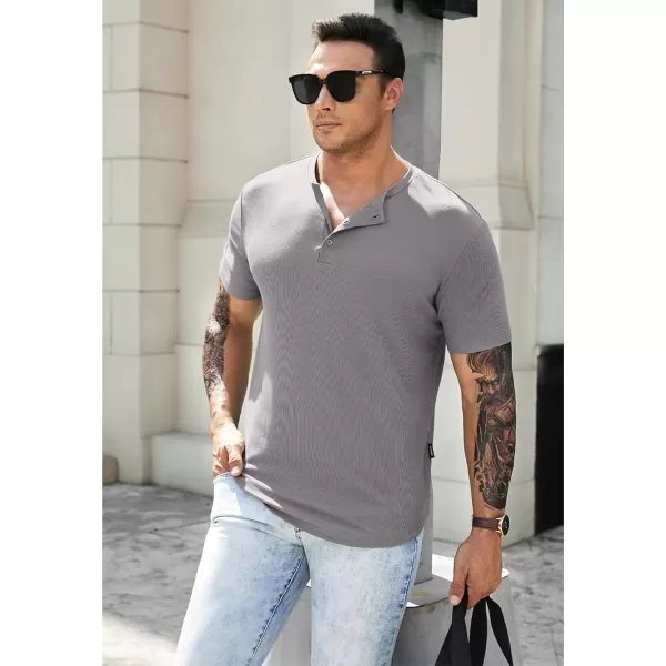 JMIERR Men's Muscle Slim Henley Shirts Crewneck Longline T-Shirt Gym Workout Athletic Shirt Tees with Button