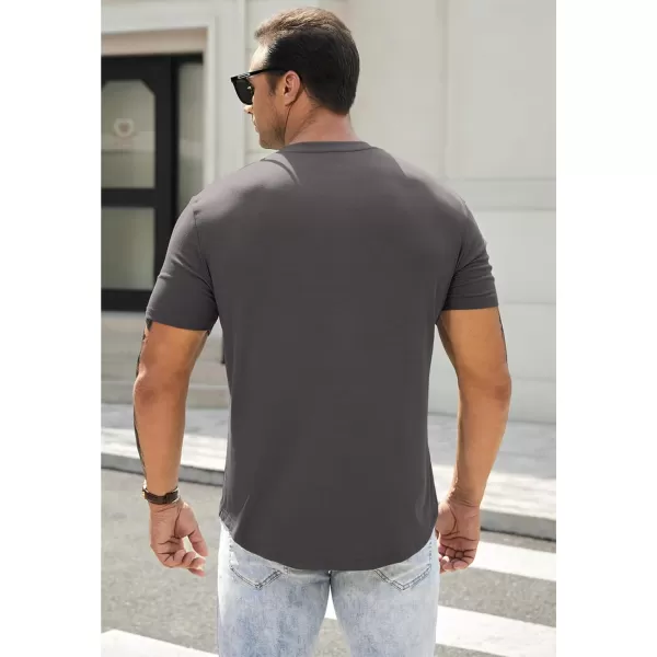 JMIERR Men's Muscle Slim Henley Shirts Crewneck Longline T-Shirt Gym Workout Athletic Shirt Tees with Button