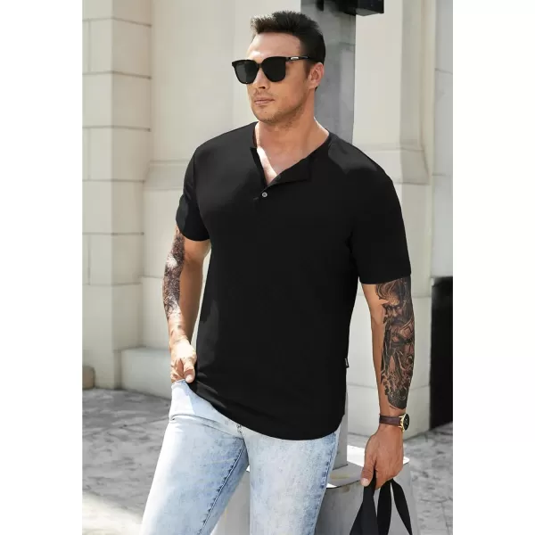 JMIERR Men's Muscle Slim Henley Shirts Crewneck Longline T-Shirt Gym Workout Athletic Shirt Tees with Button