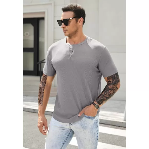 JMIERR Men's Muscle Slim Henley Shirts Crewneck Longline T-Shirt Gym Workout Athletic Shirt Tees with Button