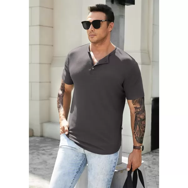 JMIERR Men's Muscle Slim Henley Shirts Crewneck Longline T-Shirt Gym Workout Athletic Shirt Tees with Button