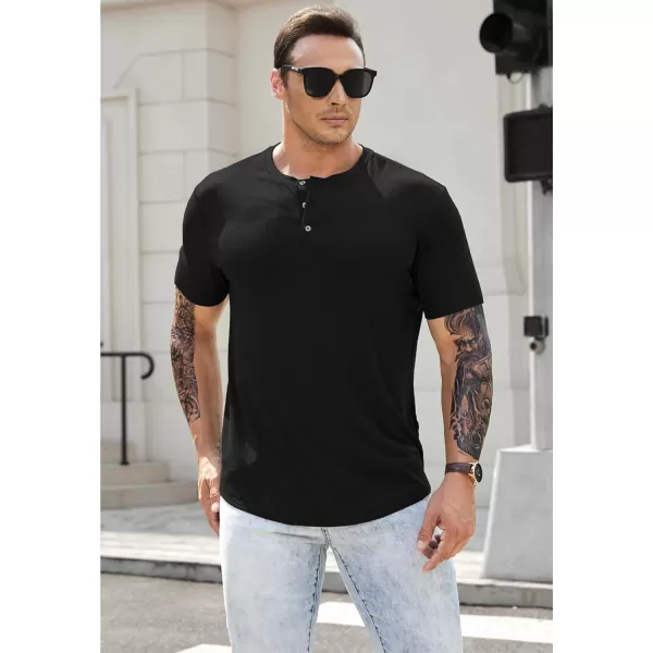 JMIERR Men's Muscle Slim Henley Shirts Crewneck Longline T-Shirt Gym Workout Athletic Shirt Tees with Button