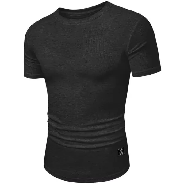 JMIERR Mens Muscle Slim T Shirt Crewneck Longline Henley Shirt Gym Workout Athletic Tee Shirts