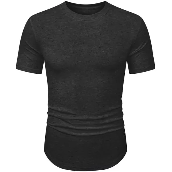 JMIERR Mens Muscle Slim T Shirt Crewneck Longline Henley Shirt Gym Workout Athletic Tee Shirts