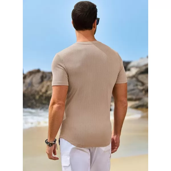 JMIERR Mens Muscle Slim T Shirt V-Neck Longline Henley Shirt Gym Workout Athletic Ribbed Tee Shirts