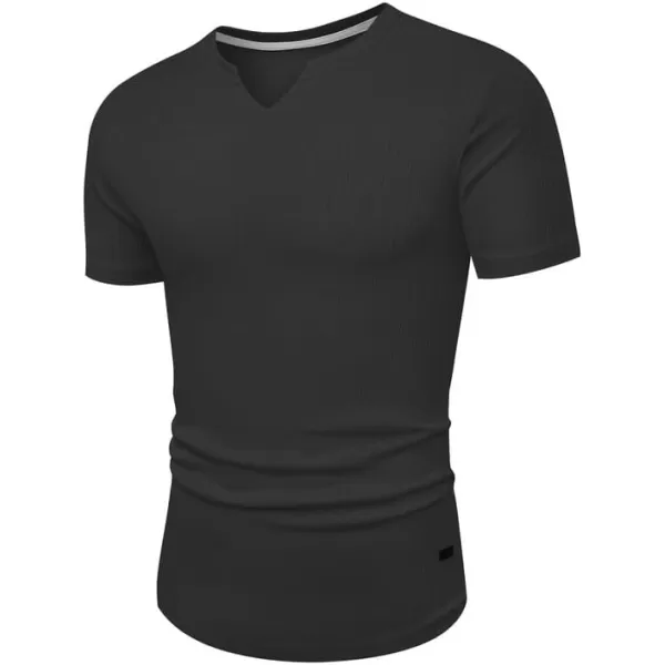 JMIERR Mens Muscle Slim T Shirt V-Neck Longline Henley Shirt Gym Workout Athletic Ribbed Tee Shirts