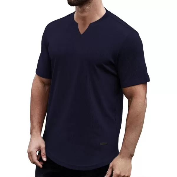 JMIERR Mens Muscle Slim T Shirt V-Neck Longline Henley Shirt Gym Workout Athletic Ribbed Tee Shirts