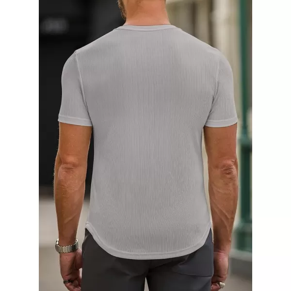 JMIERR Mens Muscle Slim T Shirt V-Neck Longline Henley Shirt Gym Workout Athletic Ribbed Tee Shirts